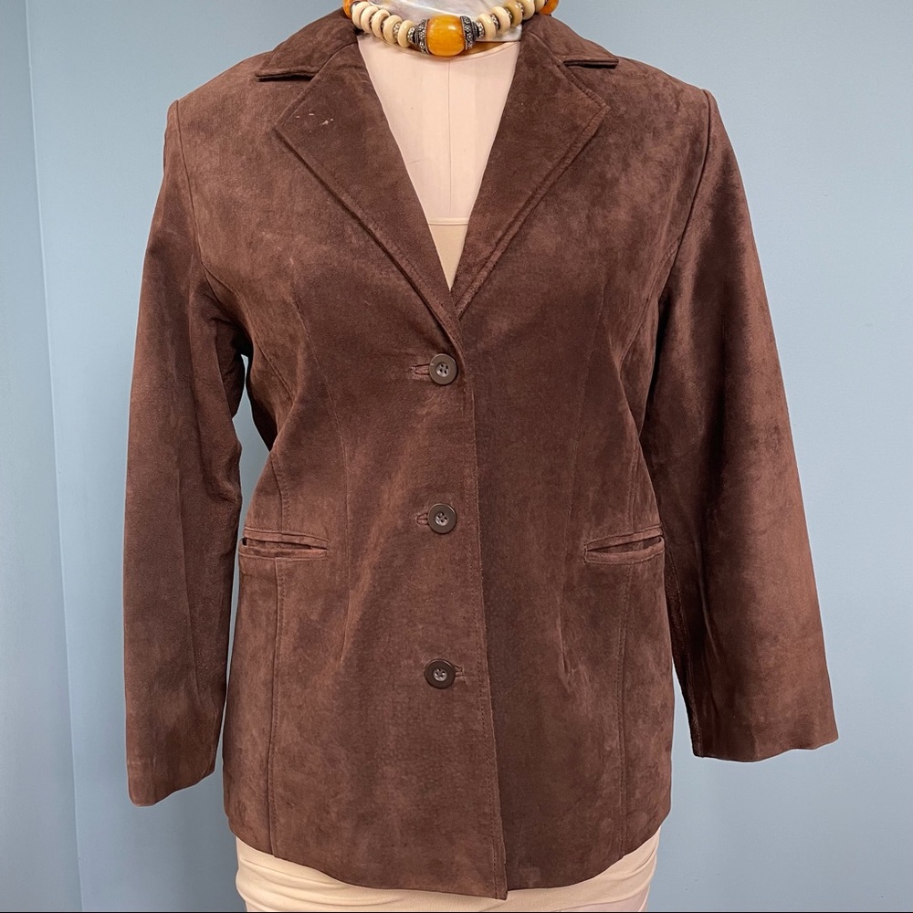 Brandon Thomas Brown Suede Leather Jacket. 100% Leather. Petite Medium.